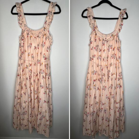 Lali Blush Pink Floral Butterfly Midi Dress Size Medium - Picture 2 of 8